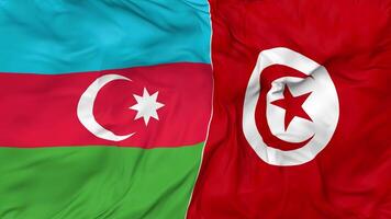 Azerbaijan and Tunisia Flags Together Seamless Looping Background, Looped Bump Texture Cloth Waving Slow Motion, 3D Rendering video