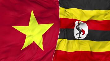 Vietnam and Uganda Flags Together Seamless Looping Background, Looped Bump Texture Cloth Waving Slow Motion, 3D Rendering video