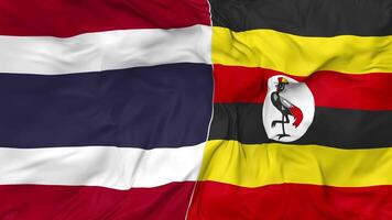 Thailand and Uganda Flags Together Seamless Looping Background, Looped Bump Texture Cloth Waving Slow Motion, 3D Rendering video