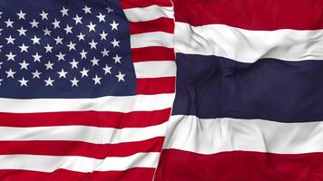 United States and Thailand Flags Together Seamless Looping Background, Looped Bump Texture Cloth Waving Slow Motion, 3D Rendering video