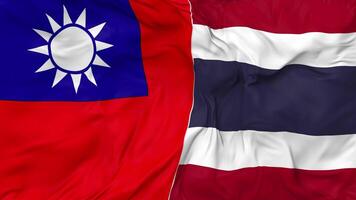 Taiwán y Tailandia banderas juntos sin costura bucle fondo, serpenteado bache textura paño ondulación lento movimiento, 3d representación video