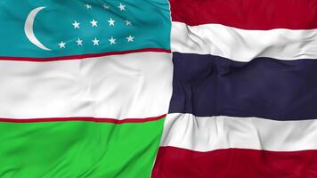 Uzbekistan and Thailand Flags Together Seamless Looping Background, Looped Bump Texture Cloth Waving Slow Motion, 3D Rendering video