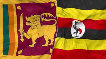 sri Lanka und Uganda Flaggen zusammen nahtlos Schleifen Hintergrund, geloopt stoßen Textur Stoff winken schleppend Bewegung, 3d Rendern video