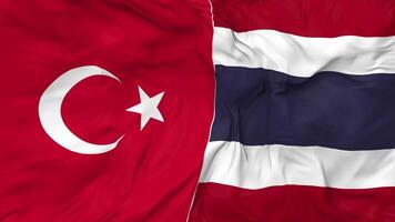 Turkey and Thailand Flags Together Seamless Looping Background, Looped Bump Texture Cloth Waving Slow Motion, 3D Rendering video