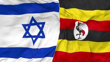 Israel and Uganda Flags Together Seamless Looping Background, Looped Bump Texture Cloth Waving Slow Motion, 3D Rendering video