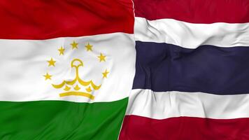 Tajikistan and Thailand Flags Together Seamless Looping Background, Looped Bump Texture Cloth Waving Slow Motion, 3D Rendering video