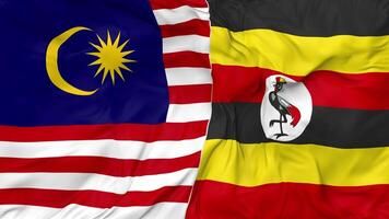 Malaysia and Uganda Flags Together Seamless Looping Background, Looped Bump Texture Cloth Waving Slow Motion, 3D Rendering video