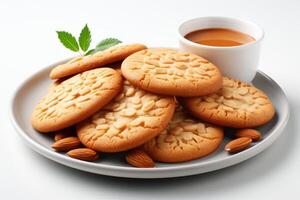 AI generated sweet almond cookies on the table professional advertising food photography photo