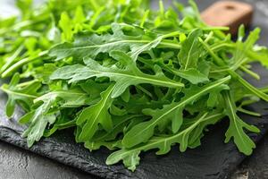 AI generated Arugula isolated kitchen table professional advertising food photography photo