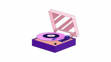 Vinyl player record spinning line 2D object animation. Audio audiophile. Recorder flat color cartoon 4K video, alpha channel. Turntable phonograph. Nostalgia music animated item on white background video