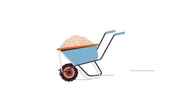 Riding wheel barrow trolley with sand line 2D object animation. Construction wheelbarrow. Equipment building flat color cartoon 4K video, alpha channel. Concrete cart animated item on white background video