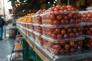 AI generated packaging dates fruits on table professional advertising food photography photo