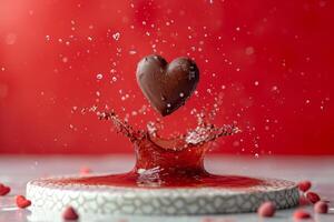 AI generated heart chocolate cookies flying in the air professional advertising food photography photo