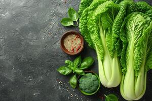 AI generated bok choy isolated kitchen table professional advertising food photography photo