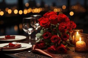 AI generated table set for romantic dinner professional advertising photography photo