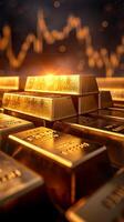 AI generated Financial planning gold bars stacked with a comprehensive stock chart Vertical Mobile Wallpaper photo