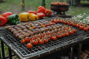 AI generated Delicious grilled meat with vegetables professional advertising food photography photo