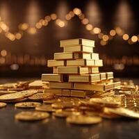 AI generated stack of gold on a dynamic stock market Financial success For Social Media Post Size photo