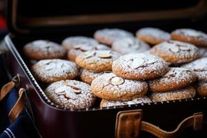 ai generado dulce almendra galletas en el mesa profesional publicidad comida fotografía foto