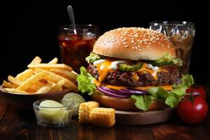 ai generado calle menú rápido comida en el mesa profesional publicidad comida fotografía foto