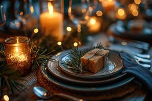 AI generated table set for romantic dinner professional advertising photography photo