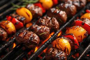 AI generated Delicious grilled meat with vegetables professional advertising food photography photo