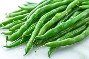 AI generated green bean isolated kitchen table professional advertising food photography photo