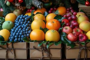 ai generado Fresco frutas regalo caja profesional publicidad comida fotografía foto