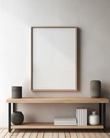 AI generated Empty blank frame on top of a shelving unit Mockup photo