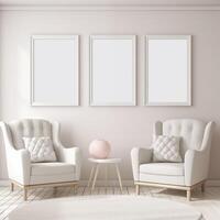 AI generated Mockup poster in modern living room with two chairs, minimal room, modern interior photo