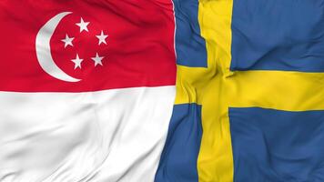 Singapore and Sweden Flags Together Seamless Looping Background, Looped Bump Texture Cloth Waving Slow Motion, 3D Rendering video