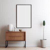 AI generated Mockup of poster frame on a wall in modern interior background, living room, minimal room photo