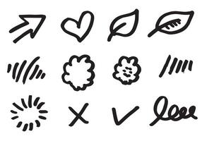 Set of cute hand drawn line scribble expression signs.emoticon effects design elements, cartoon character emotion symbols.vector illustration. vector