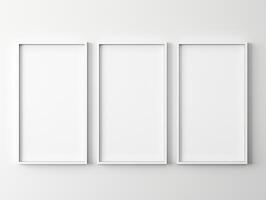 AI generated Three empty white frame wall art mockup photo