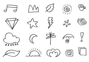 Set of cute hand drawn line scribble expression signs.emoticon effects design elements, cartoon character emotion symbols.vector illustration. vector