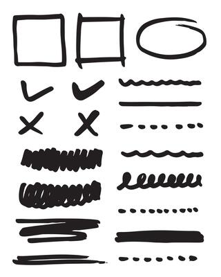 Set of hand drawn elements for selecting text.Business doodle.