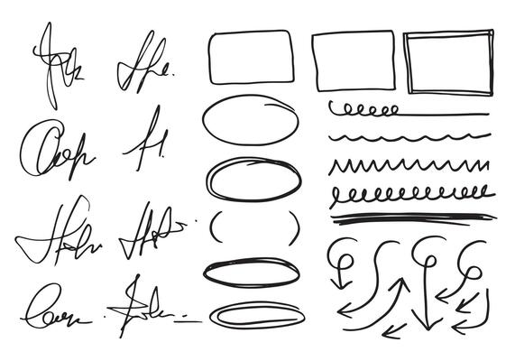 Set of hand drawn elements for selecting text.Business doodle.