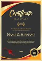 Certificate with golden seal and colorful design border vector