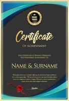 Certificate with golden seal and colorful design border vector