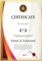 Certificate with golden seal and colorful design border vector