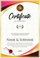 Certificate with golden seal and colorful design border vector