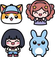 Set cute girl and animal character vector