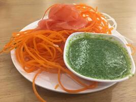 Close up of One dish meal, food in asia, Salad, on the table photo