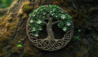 AI generated Happy Patric Day Beautiful tree of life, sacred symbol. Individuality, prosperity and growth concept. photo