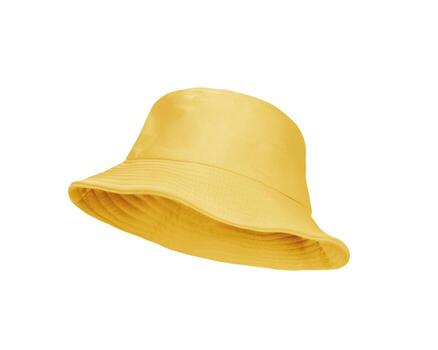 sombrero de cubo amarillo aislado sobre fondo blanco foto