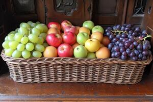 ai generado Fresco frutas regalo caja profesional publicidad comida fotografía foto