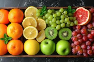 ai generado Fresco frutas regalo caja profesional publicidad comida fotografía foto