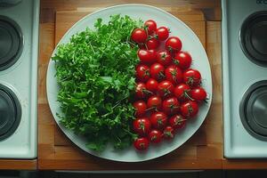 AI generated food on the kitchen table to post on social media professional advertising food photography photo