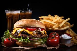 AI generated street menu fast food on the table professional advertising food photography photo