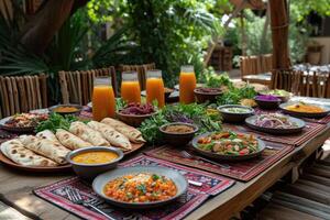 AI generated serves various meal to iftar Ramadan advertising food photography photo